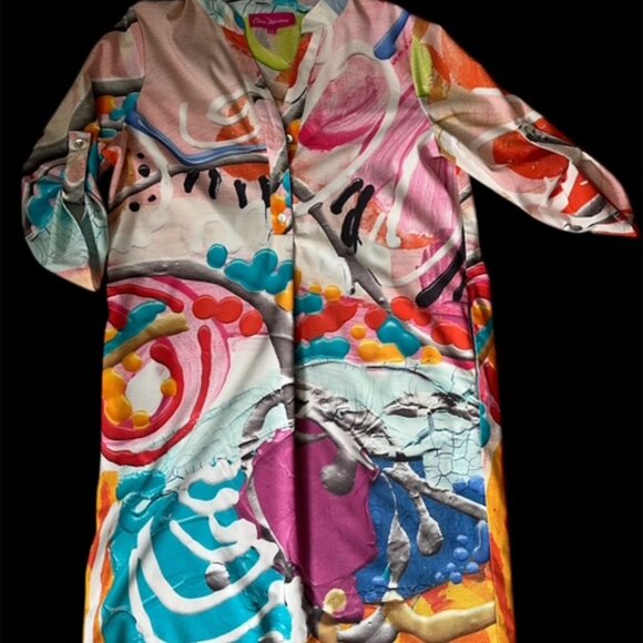 Canadian Designer Claire Desjardins Tab Sleeve Abstract Art Popover Shirt Dress - Picture 5 of 8